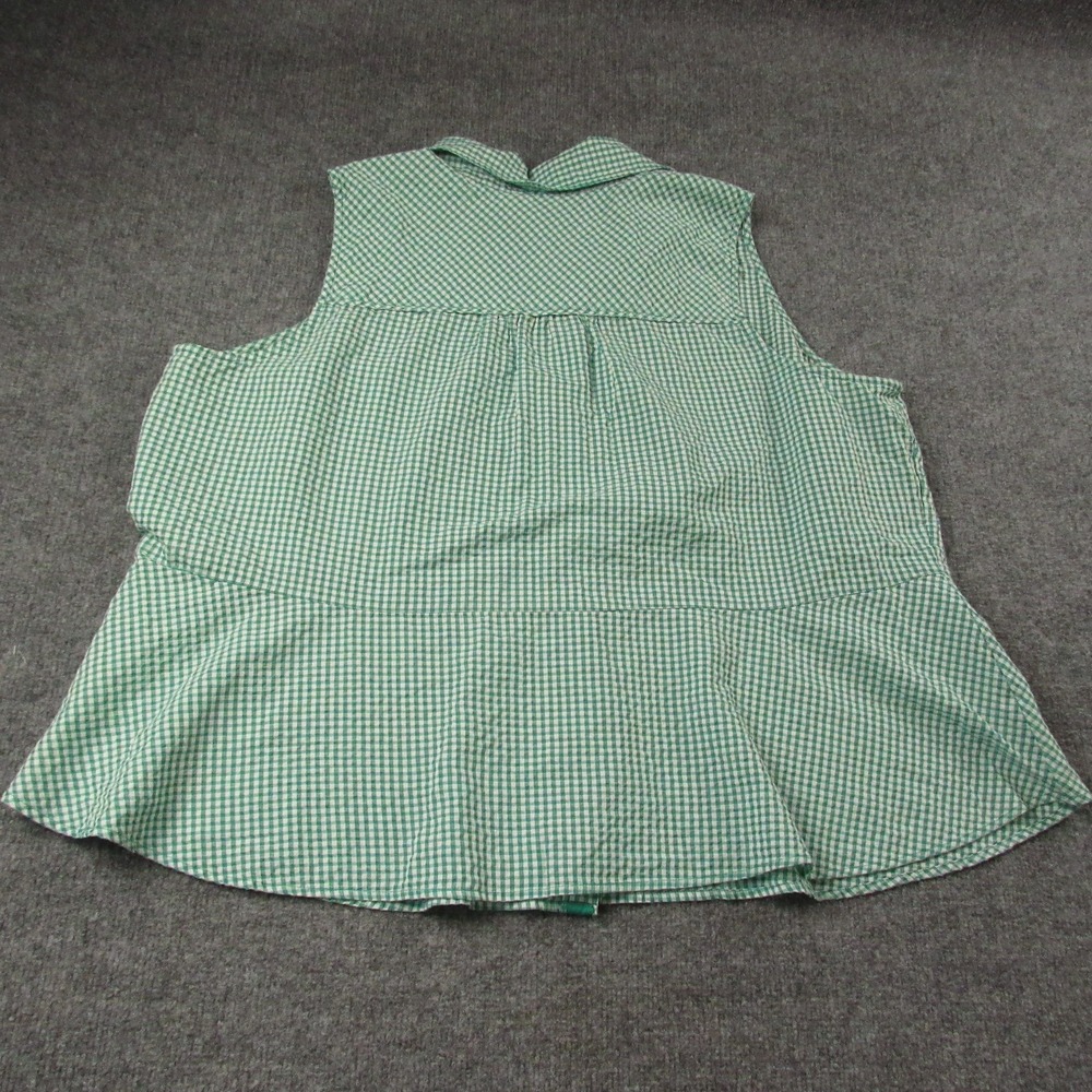 Kim Rogers Shirt Womens 2X Green‎ Gingham Check Seersucker Peplum Sleeveless